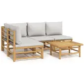 vidaXL 5-tlg. Garten-Lounge-Set mit Hellgrauen Kissen Bambus