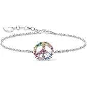 Thomas Sabo Armband mit Peace Zeichen und bunten Steinen Silber Geschwärzt