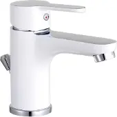 Eisl DIZIANI Waschtischarmatur mit Zugstange, Wasserhahn Bad mit Ablaufgarnitur Waschbecken, Weiß/Chrom