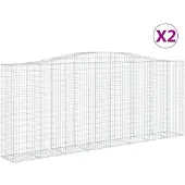 vidaXL Gabionen mit Hochbogen 2 Stk. 400x50x160/180cm Verzinktes Eisen