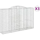 vidaXL Gabionen mit Hochbogen 3 Stk. 300x50x180/200cm Verzinktes Eisen