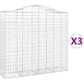 vidaXL Gabionen mit Hochbogen 3 Stk. 200x50x180/200cm Verzinktes Eisen