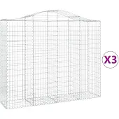 vidaXL Gabionen mit Hochbogen 3 Stk. 200x50x160/180cm Verzinktes Eisen
