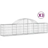 vidaXL Gabionen mit Hochbogen 3 Stk. 200x30x40/60 cm Verzinktes Eisen