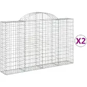 vidaXL Gabionen mit Hochbogen 2 Stk. 200x30x120/140cm Verzinktes Eisen