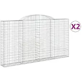 vidaXL Gabionen mit Hochbogen 2 Stk. 300x30x160/180cm Verzinktes Eisen
