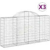 vidaXL Gabionen mit Hochbogen 3 Stk. 200x30x100/120cm Verzinktes Eisen