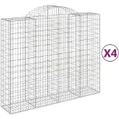 vidaXL Gabionen mit Hochbogen 4 Stk. 200x50x160/180cm Verzinktes Eisen