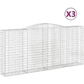 vidaXL Gabionen mit Hochbogen 3 Stk. 400x50x180/200cm Verzinktes Eisen