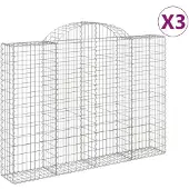 vidaXL Gabionen mit Hochbogen 3 Stk. 200x30x140/160cm Verzinktes Eisen