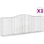 vidaXL Gabionen mit Hochbogen 3 Stk. 400x50x140/160cm Verzinktes Eisen