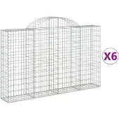 vidaXL Gabionen mit Hochbogen 6 Stk. 200x30x120/140cm Verzinktes Eisen