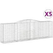 vidaXL Gabionen mit Hochbogen 5 Stk. 400x50x120/140cm Verzinktes Eisen