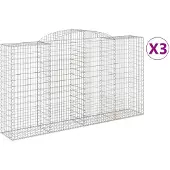vidaXL Gabionen mit Hochbogen 3 Stk. 300x50x160/180cm Verzinktes Eisen