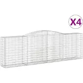 vidaXL Gabionen mit Hochbogen 4 Stk. 400x50x120/140cm Verzinktes Eisen