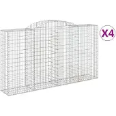 vidaXL Gabionen mit Hochbogen 4 Stk. 300x50x160/180cm Verzinktes Eisen