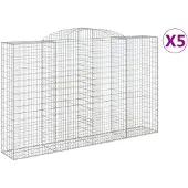 vidaXL Gabionen mit Hochbogen 5 Stk. 300x50x180/200cm Verzinktes Eisen