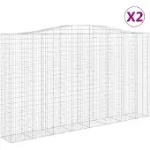 vidaXL Gabionen mit Hochbogen 2 Stk. 400x50x220/240cm Verzinktes Eisen