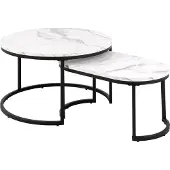 Ebuy24 Spiro Couchtisch Ø70cm, 2 stk. Marmor Nachbildung weiß.
