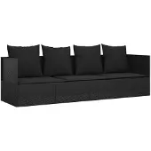 vidaXL Outdoor-Loungebett mit Kissen Schwarz Poly Rattan