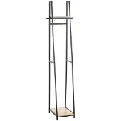 Haku Standgarderobe , Gesamttragkraft 15 kg, 2 Ablagen, B 380 x T 400 x H 1660 mm, Stahl/Holz, schwarz/helles Eiche-Dekor
