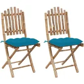 vidaXL Klappbare Gartenstühle 2 Stk. mit Kissen Bambus