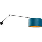 QAZQA Wandleuchte schwarz mit Veloursschirm blau 35 cm verstellbar - Blitz