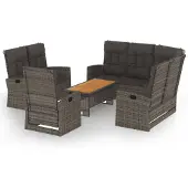 vidaXL 4-tlg. Garten-Lounge-Set mit Kissen Grau Poly Rattan