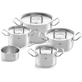 Fissler Kochtopfset Pure Collection 5-teilig – Edelstahl, Metalldeckel, 3 Kochtöpfe, Bratentopf & Stielkasserolle, Induktion