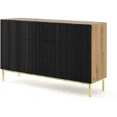 Homlando Kommode RAVENNA B 150 cm 2D3S rahmen ARTISAN EICHE / SCHWARZ MATT Sideboard MDF 2 Türen 3 Schubladen Highboard Schrank offene Regale Büfett mit gefräster fronten