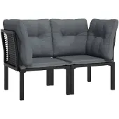 vidaXL Garten-Eckstühle mit Kissen 2 Stk. Schwarz & Grau Poly Rattan