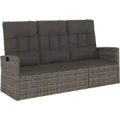 vidaXL Gartenbank mit Liegefunktion & Kissen Grau 173 cm Poly Rattan