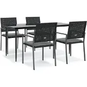 vidaXL 5-tlg. Garten-Essgruppe mit Kissen Poly Rattan und Stahl