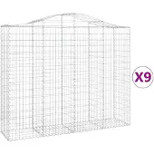 vidaXL Gabionen mit Hochbogen 9 Stk. 200x50x160/180cm Verzinktes Eisen