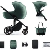 Kinderkraft PRIME 2 2-in-1 - Kombikinderwagen bis 22 kg - große Babywanne - vollgefederte Räder - wasserdichtes Verdeck - Grün