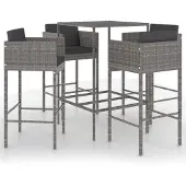 vidaXL 5-tlg. Gartenbar-Set mit Kissen Poly Rattan Grau