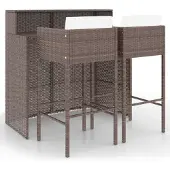 vidaXL 3-tlg. Gartenbar-Set mit Kissen Poly Rattan Braun