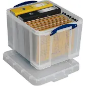 Really Useful Transportbox , Volumen 35 l, L 480 x B 390 x H 310 mm, stapelbar, mit Deckel & Klappgriffen, PP, transparent