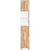 SoBuy BZR74-W Badezimmerschrank Hochschrank mit ausklappbarem Wäschesack Badschrank Badregal Wäscheschrank Wäschetruhe Badmöbel Weiß-Natur BHT ca: 31x170x32cm