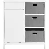 SoBuy BZR77-W Wäscheschrank mit ausklappbarem Wäschesäcken Wäschesack Wäschetruhe Wäschekorb Badezimmerschrank Weiß BHT ca.: 80x91x38cm