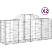 vidaXL Gabionen mit Hochbogen 2 Stk. 200x50x80/100 cm Verzinktes Eisen