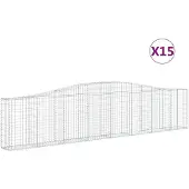 vidaXL Gabionen mit Hochbogen 15 Stk. 400x30x80/100cm Verzinktes Eisen