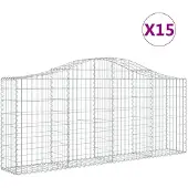 vidaXL Gabionen mit Hochbogen 15 Stk. 200x30x80/100cm Verzinktes Eisen