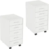 ML-Design ROLLCONTAINER 2er Set 33x38x63,5 cm Weiß mit 5 Schubladen
