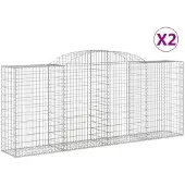 vidaXL Gabionen mit Hochbogen 2 Stk. 300x50x120/140cm Verzinktes Eisen
