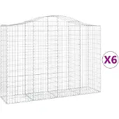 vidaXL Gabionen mit Hochbogen 6 Stk. 200x50x140/160cm Verzinktes Eisen