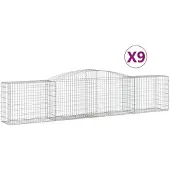 vidaXL Gabionen mit Hochbogen 9 Stk. 400x50x80/100cm Verzinktes Eisen