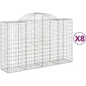 vidaXL Gabionen mit Hochbogen 8 Stk. 200x50x120/140cm Verzinktes Eisen