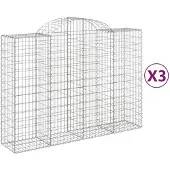 vidaXL Gabionen mit Hochbogen 3 Stk. 200x50x140/160cm Verzinktes Eisen
