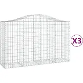 vidaXL Gabionen mit Hochbogen 3 Stk. 200x50x120/140cm Verzinktes Eisen